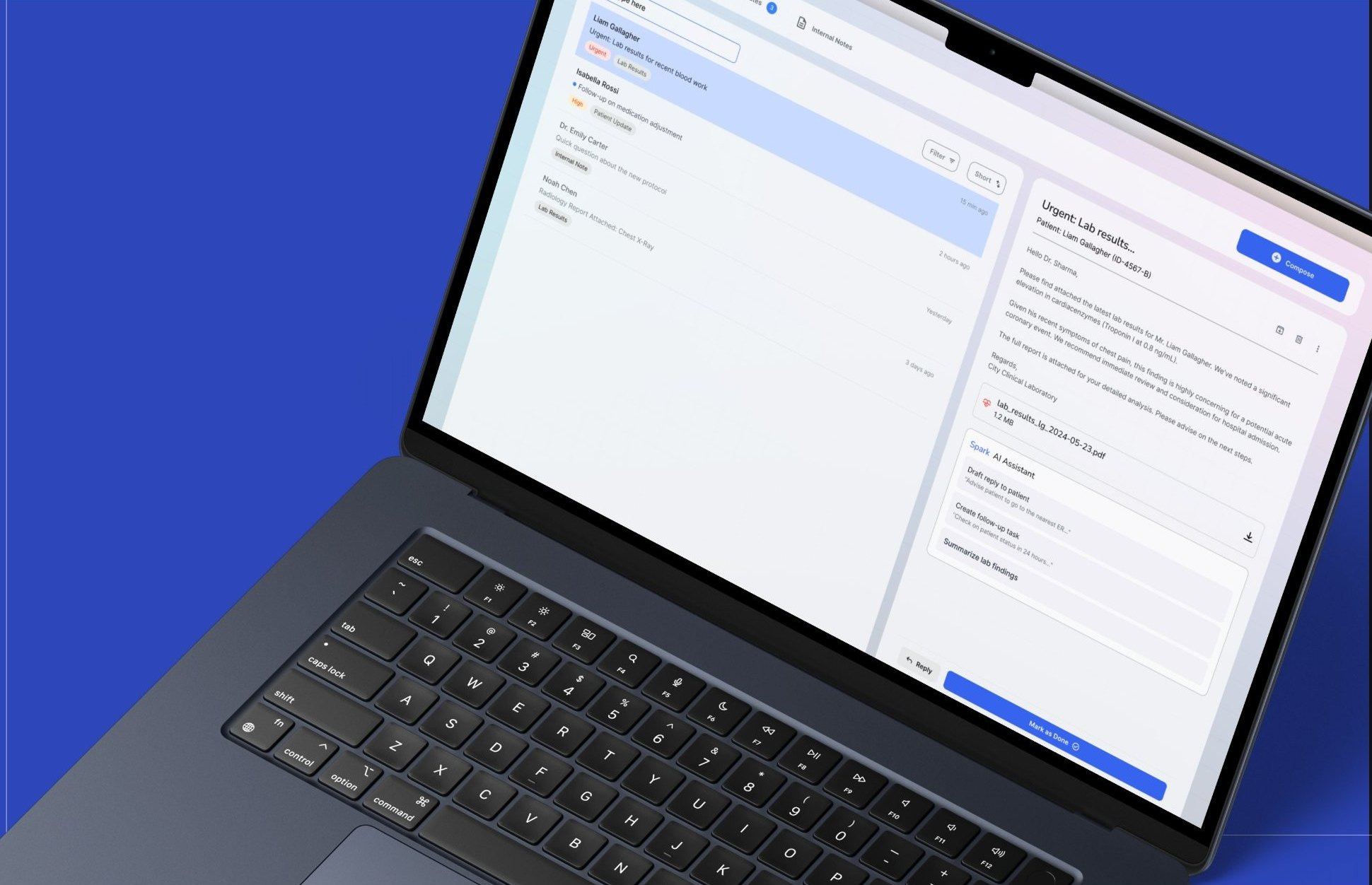 ChartRequest message details screen on a laptop